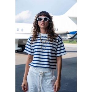 ASKK NAVY STRIPE CROP TSHIRT NWT